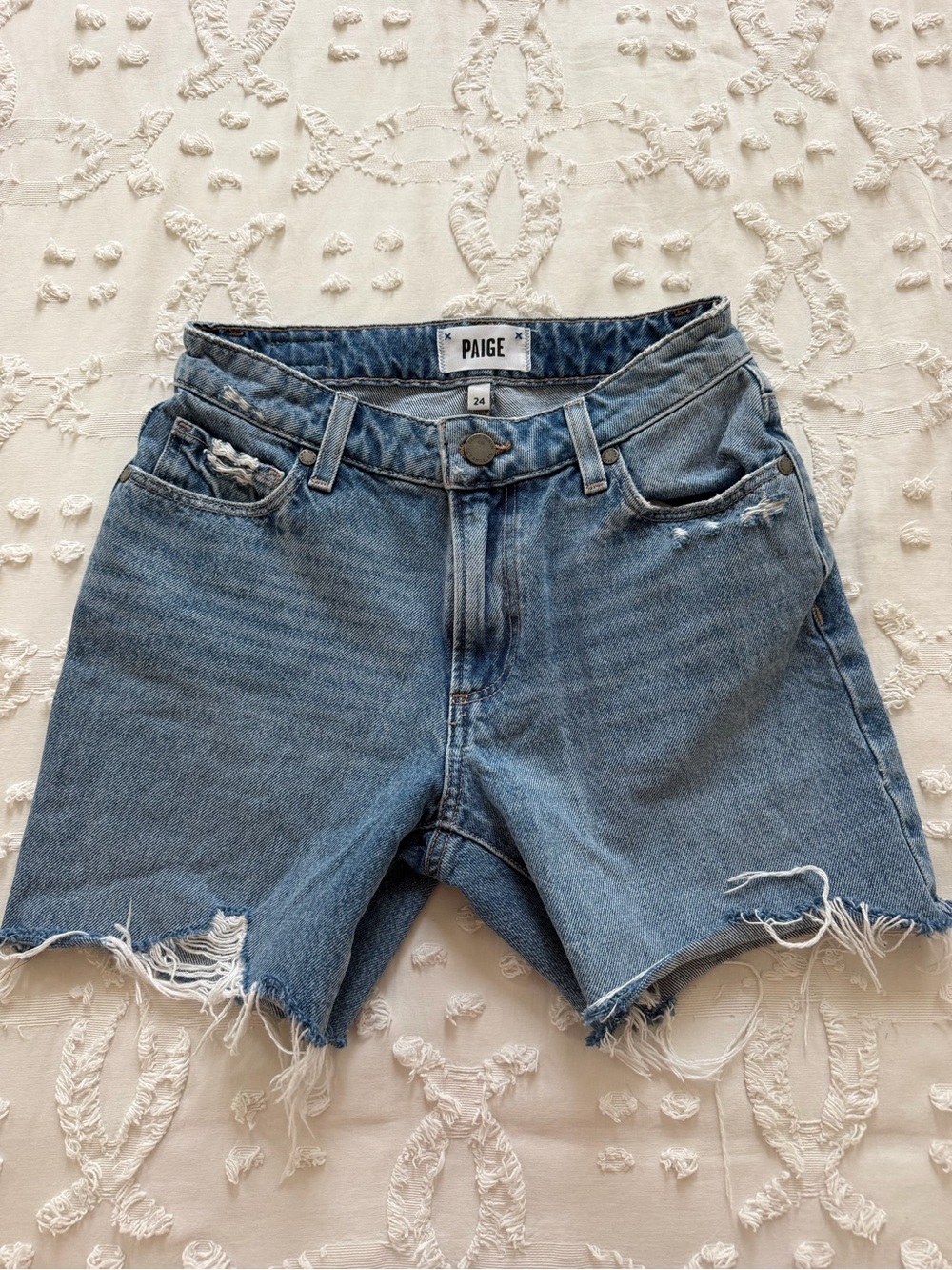 PAIGE Sarah Longline Denim Shorts Size 24